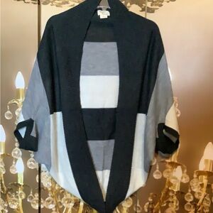 Allison Brittney dark Gray&  light gray Striped Poncho